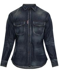 DSquared² - Faded Leather-Patch Denim Shirt - Lyst