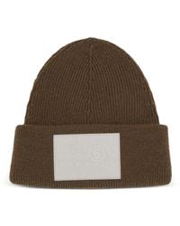 MM6 by Maison Margiela - Logo-Patch Ribbed-Knit Beanie Hat - Lyst