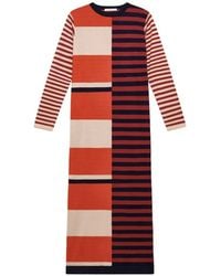 Maliparmi - Langärmeliges Rhythm Block Maxikleid Mit Intarsien-Strick - Lyst