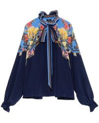 Etro - Floral-Print Ruffled-Collar Blouse - Lyst