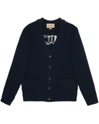 Gucci - Cardigan en laine à logo intarsia - Lyst