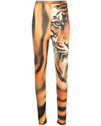 Legging taille-haute à imprimé léopard Roberto Cavalli en coloris Marron Femme Vêtements Pantalons décontractés élégants et chinos Leggings 