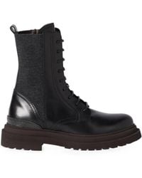 Brunello Cucinelli - Matte Calfskin And Virgin Wool Flannel Boots With Precious Detail - Lyst