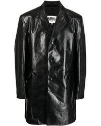 MM6 by Maison Martin Margiela - Single-breasted Leather Coat - Lyst