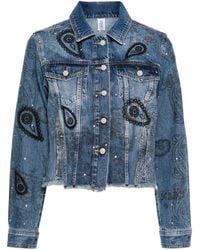 Liu Jo - Bandana-pattern Rhinestone Denim Jacket - Lyst