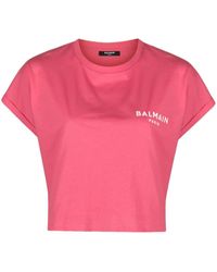 Balmain - Camiseta corta con logo estampado - Lyst