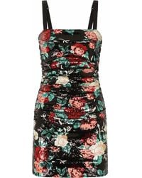 Dolce & Gabbana - Sequinned Floral Motif Mini Dress - Lyst