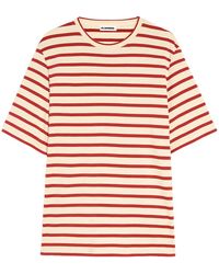Jil Sander - Striped-Pattern Logo-Patch T-Shirt - Lyst