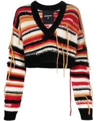 Patrizia Pepe - Frayed-detail Striped Cropped Jumper - Lyst