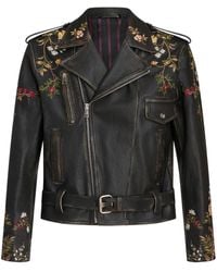 Etro - Floral-embroidery Leather Biker Jacket - Lyst