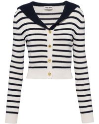 Miu Miu - Striped Cashmere Spread-collar Cardigan - Lyst