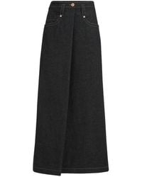 Brunello Cucinelli - No-Fade Denim Five-Pocket Skirt With Monili - Lyst