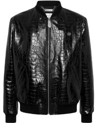 Philipp Plein - Crocodile-Effect Leather Bomber Jacket - Lyst