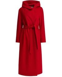 Herno - Virgin Wool Long Coat Jackets And Coats Rosso-Donna - Lyst