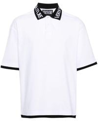Versace - Logo-intarsia Cotton Polo Shirt - Lyst