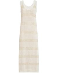 Brunello Cucinelli - Cotton Mesh Knit Dress With Dazzling Stripes - Lyst