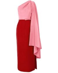 Carolina Herrera - Colour-Block Detachable-Cape Midi Dress - Lyst