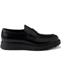 Prada - Brushed-Leather Penny Loafers - Lyst