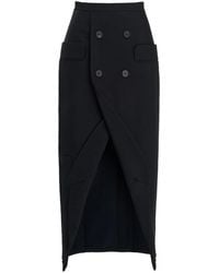 Alexander McQueen - Double-button Wool Midi Skirt - Lyst