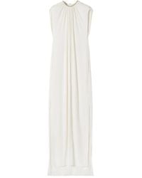 Lanvin - Vestido Largo Fruncido Con Apliques En El Cuello - Lyst