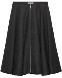 Prada - Double Wool Midi-Skirt - Lyst