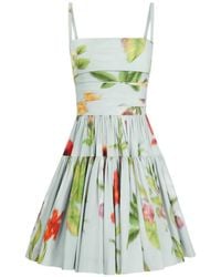 Oscar de la Renta - Chiné Dominican Mixed-Floral Cotton Poplin Tiered Dress - Lyst