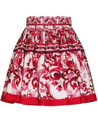Dolce & Gabbana - Short Majolica-Print Poplin Skirt - Lyst