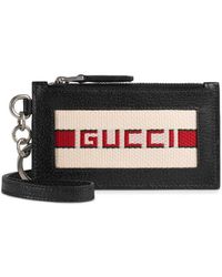 Gucci Kartenetui aus Leder mit Streifen - Schwarz