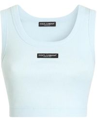 Dolce & Gabbana - Cotton Cropped Tank Top With Logo - Lyst