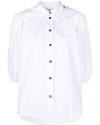 Ganni - Puff-sleeved Organic Cotton Shirt - Lyst