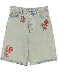 Drole de Monsieur - Floral-Embroidered Denim Shorts - Lyst
