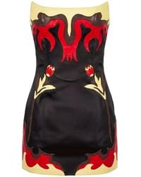Marine Serre - Leather Bustier Mini Dress With Floral Patches - Lyst