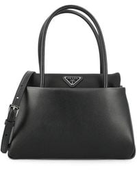 Prada - Logo-Plaque Leather Handbag - Lyst