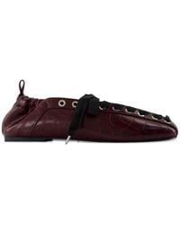 Ganni - Eyelets-Detail Lace-Up Ballet Flats - Lyst