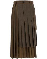 Sacai - Asymmetrical Pleated Midi Skirt - Lyst