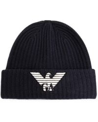 Emporio Armani - Logo-Embroidered Ribbed Beanie Hat - Lyst