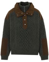 Sea - Cable-Knit Corduroy-Trim Sweater - Lyst
