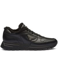 Prada - Re-nylon Brand-plaque Leather And Recycled-nylon Low-top Trainers - Lyst