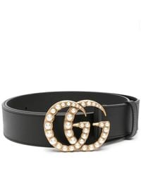 Gucci - Leather Belt With Pearl Double G Buckle - Lyst