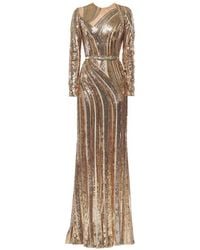 Elie Saab - Robe Longue Ceinturée Brodée De Sequins - Lyst