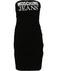 Moschino Jeans - Geripptes Kleid mit Logo-Print - Lyst