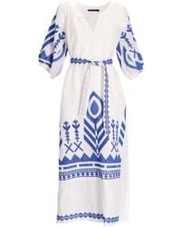 Greek Archaic Kori - Feather-Chevron Embroidered Midi Dress - Lyst