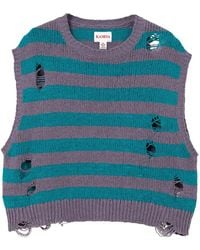 KAMIYA - Striped Distressed Knitted Vest - Lyst