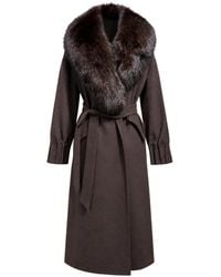 Poche Paris - Manteau À Col En Fourrure Artificielle - Lyst