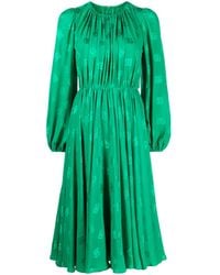 Dolce & Gabbana - Logo-Print Flared Silk Midi Dress - Lyst