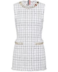 Thom Browne - Gingham Satin Ribbon Tweed Mini Pencil Dress With Swarovski Crystal - Lyst