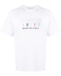 Aries - Logo-embroidered Cotton T-shirt - Lyst