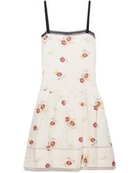 Prada - Embroidered Linen Mini-Dress With Floral Motif - Lyst