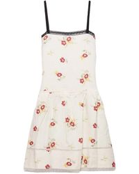 Prada - Embroidered Linen Mini-Dress With Floral Motif - Lyst