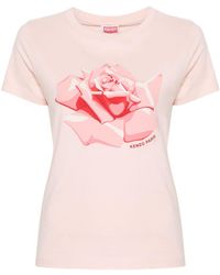 KENZO - Rose-print Cotton T-shirt - Lyst